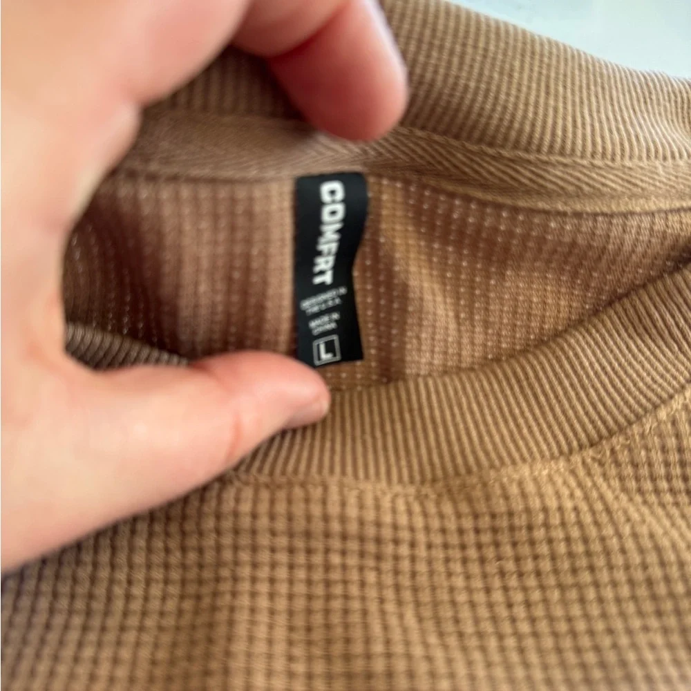 Comfrt Waffle Knit Crewneck Sweater in Tan - Picture 2 of 5